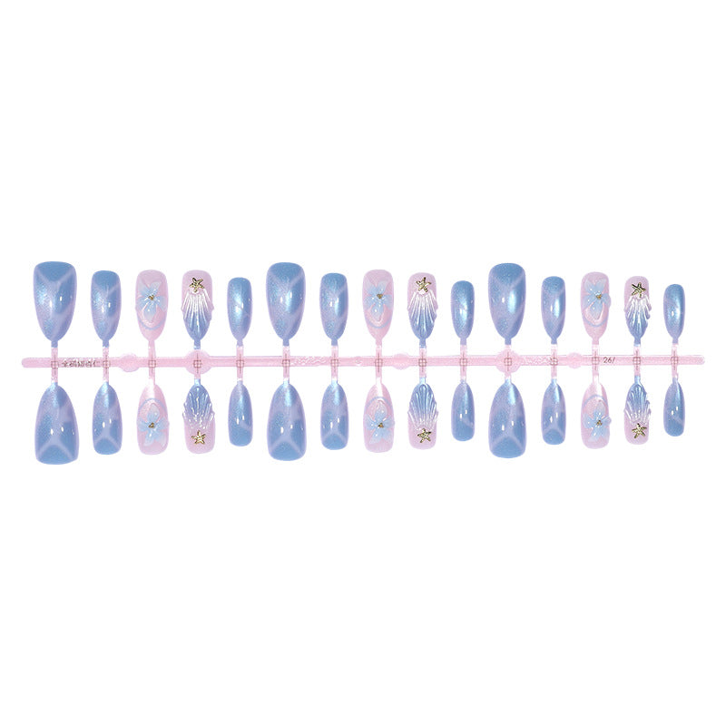 Artistic Press-On Nail Set with Iridescent Shell Accents Stornfield
