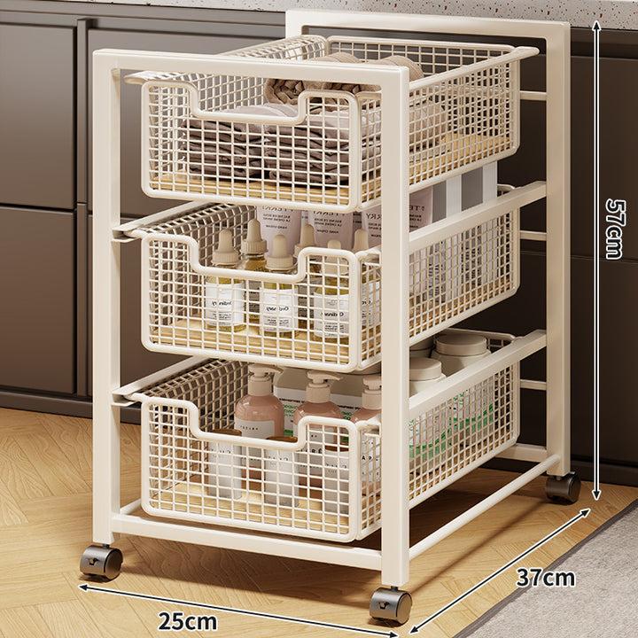 Under-Cabinet Sliding Three-Tier Mesh Basket Organizer with Removable Bins