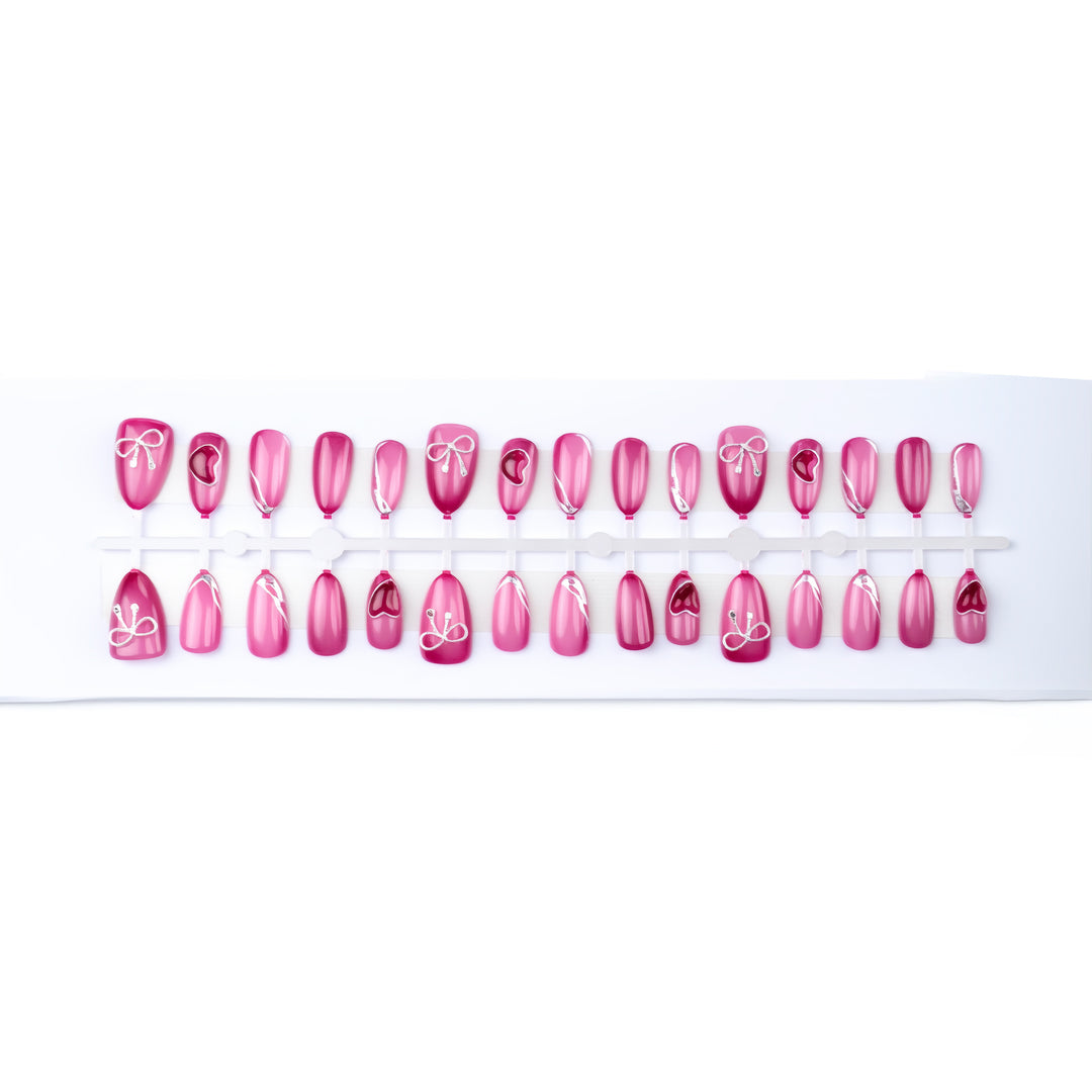 Decorative Press-On Nail Art Set with Heart and Bow Details Stornfield