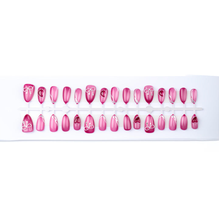 Decorative Press-On Nail Art Set with Heart and Bow Details Stornfield