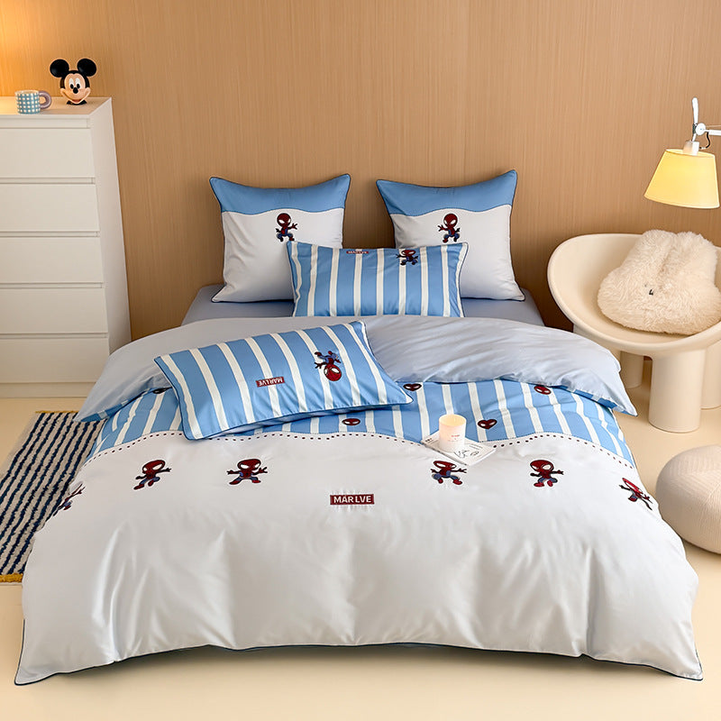 Children's Space-Theme Cotton Sateen Duvet Cover Bedding Set with Rocket & Character Pillow