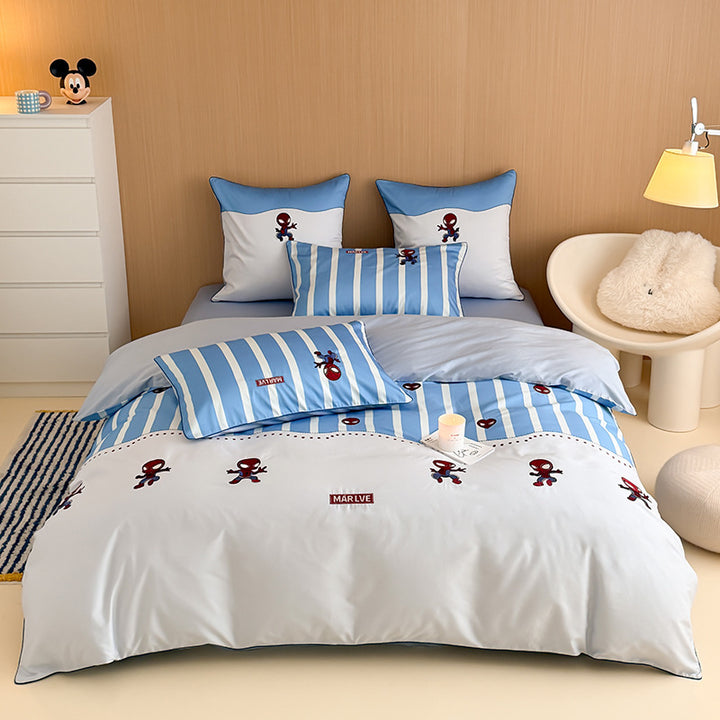 Children's Space-Theme Cotton Sateen Duvet Cover Bedding Set with Rocket & Character Pillow