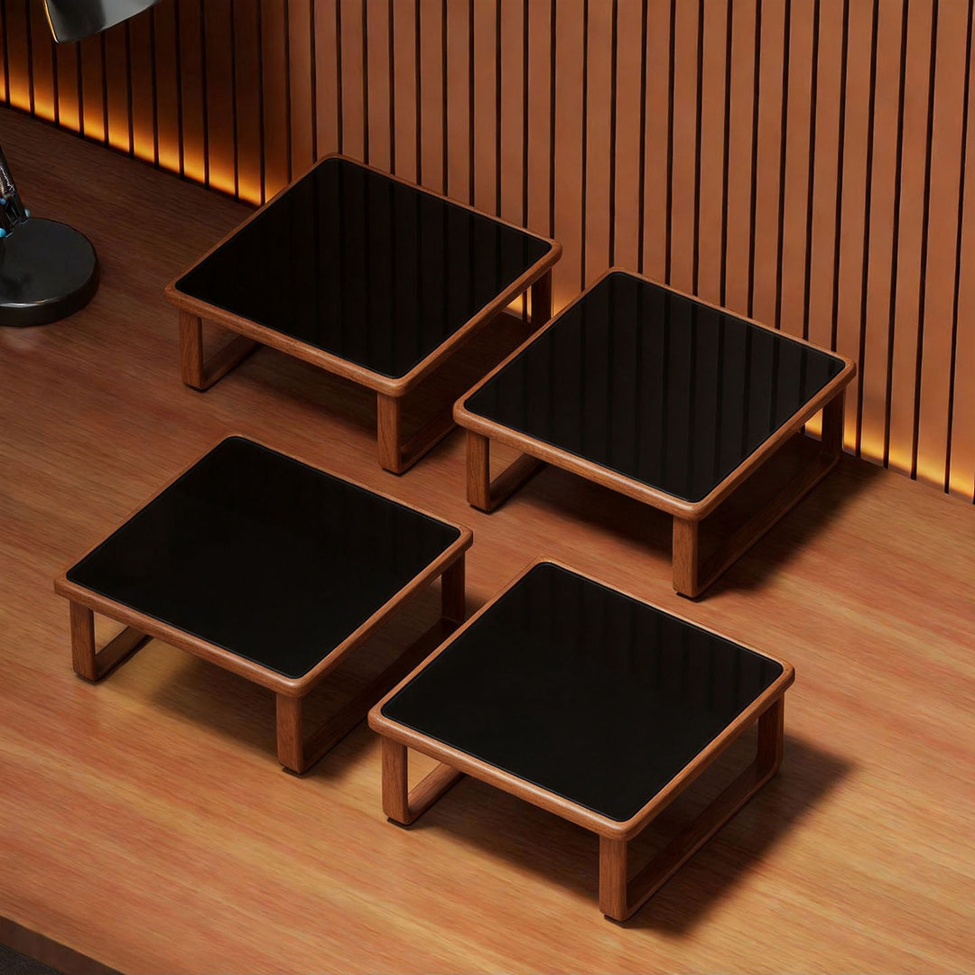 Compact Wooden Monitor Riser with Metal Frame and Under-Shelf Storage