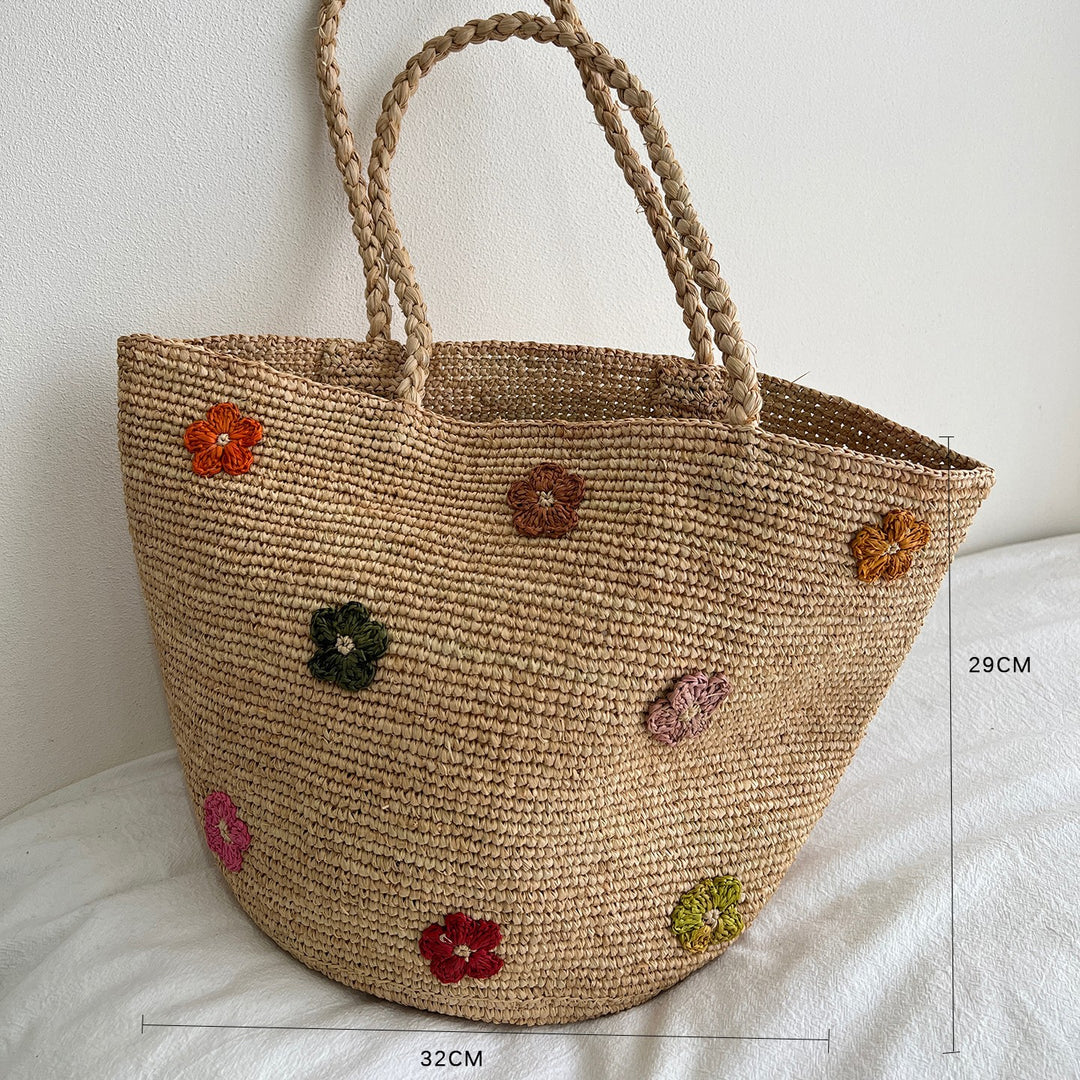 Handmade straw bag with colorful lemon design Stornfield