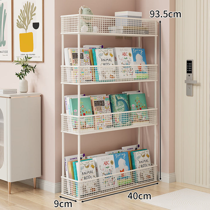 Freestanding Mesh Four-Tier Book and Toy Storage Shelf