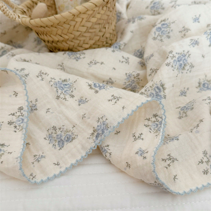 Unisex Muslin Blanket with delicate floral design and elegant ruffles Stornfield