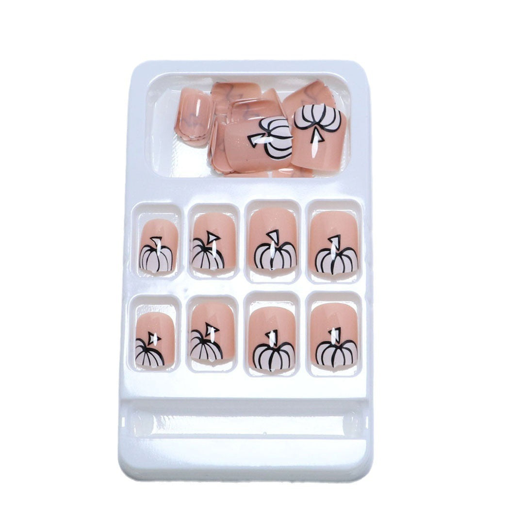 Artistic Pumpkin-Themed Press-On Nail Set Stornfield