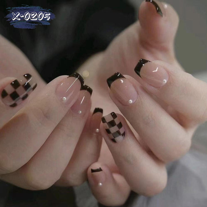 Trendy Checkerboard French Tip Nail Art Set