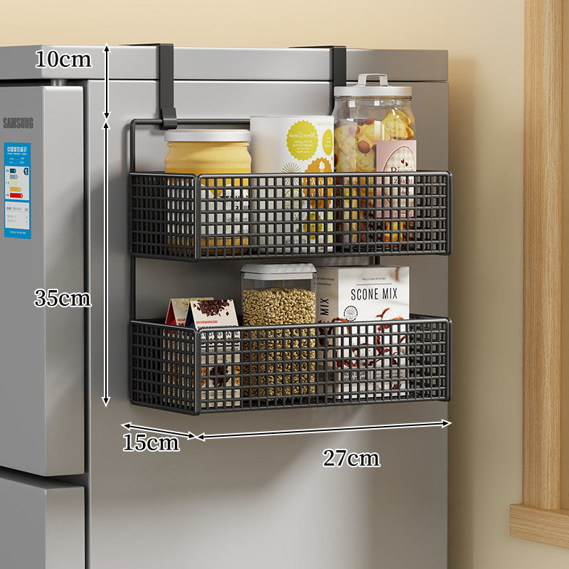 Over-the-Fridge Stacked Metal Mesh Hanging Storage Basket