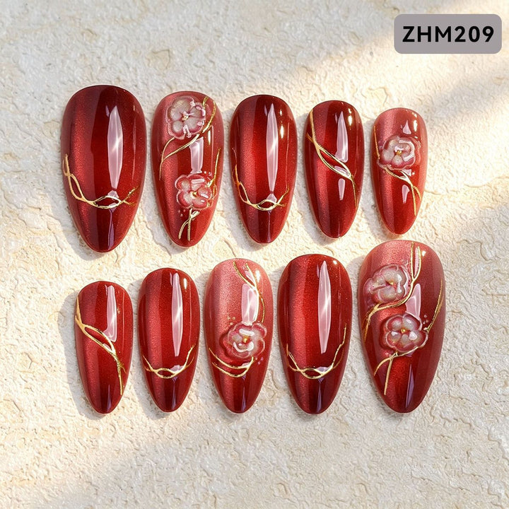 Artistic Press-On Nail Set with Cherry Blossom Design Stornfield
