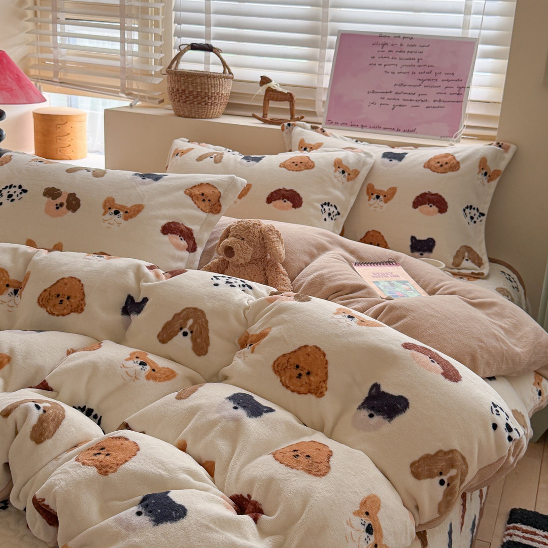 Plush Teddy-Print Reversible Comforter Set