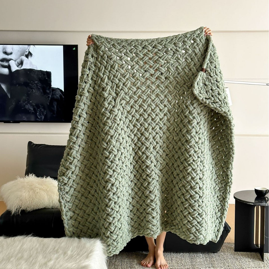 loose-knit handmade cuddle blanket made of chenille