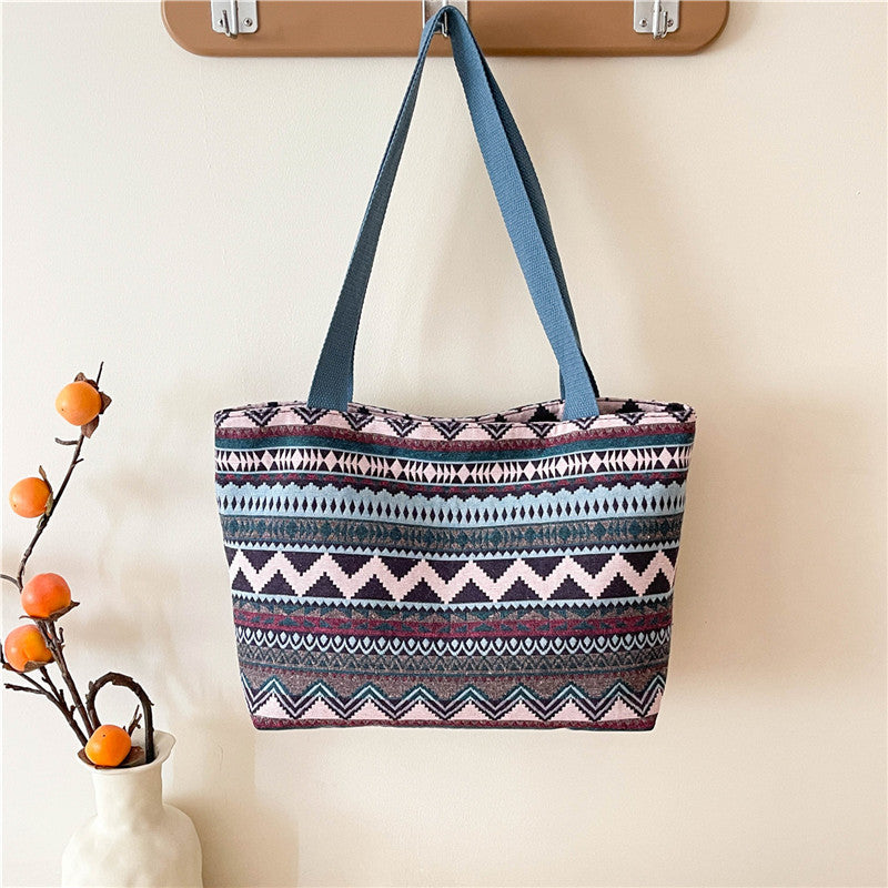 Ethnic Patterned Canvas Tote Bag