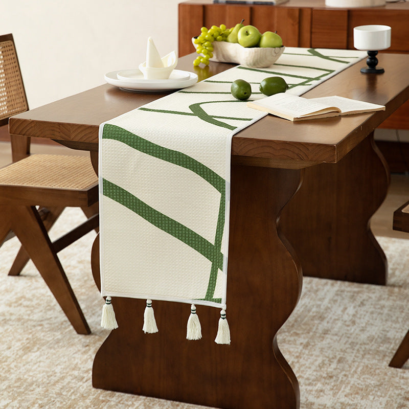 Light waffle beach towel with tassels and geometric jacquard pattern Stornfield