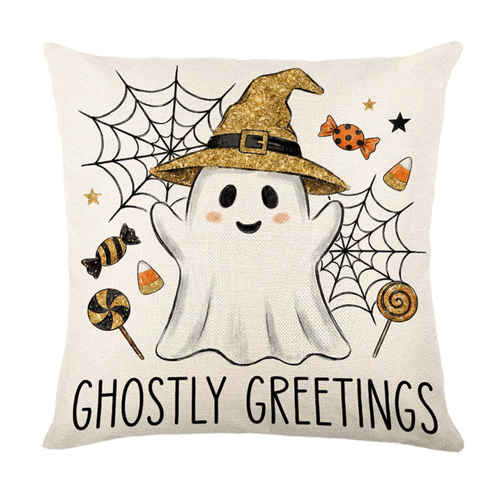 Halloween Ghost Cotton-Linen Square Throw Pillow Covers Set with Hidden Zipper