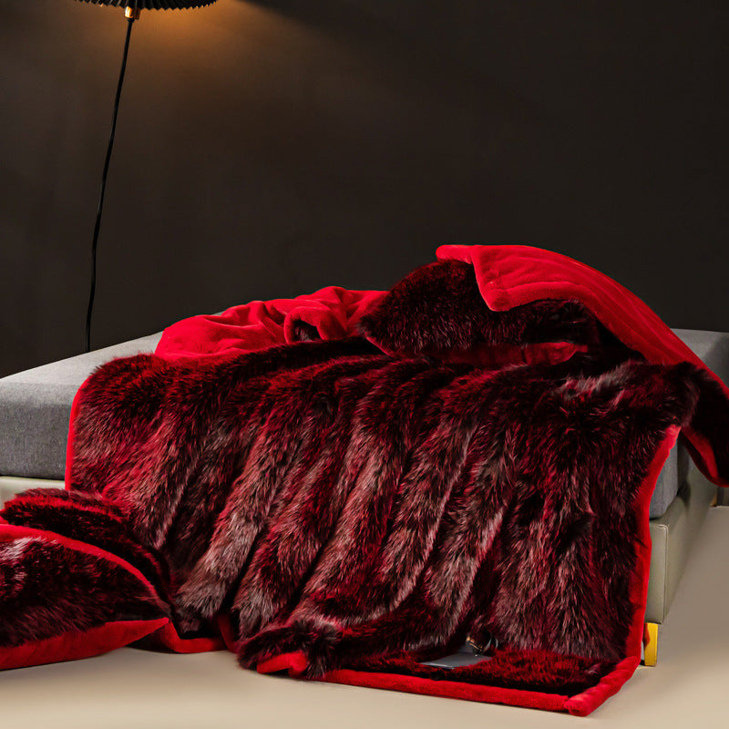 Luxurious Reversible Faux Fur Plush Throw Blanket with Velvet Backing