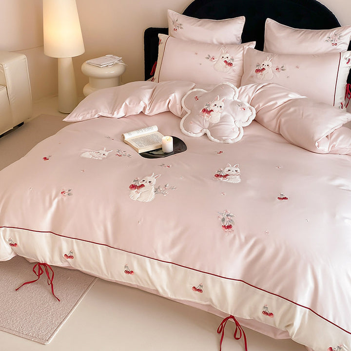 Embroidered Cotton Sateen Duvet Cover Set with Decorative Pillow Shams