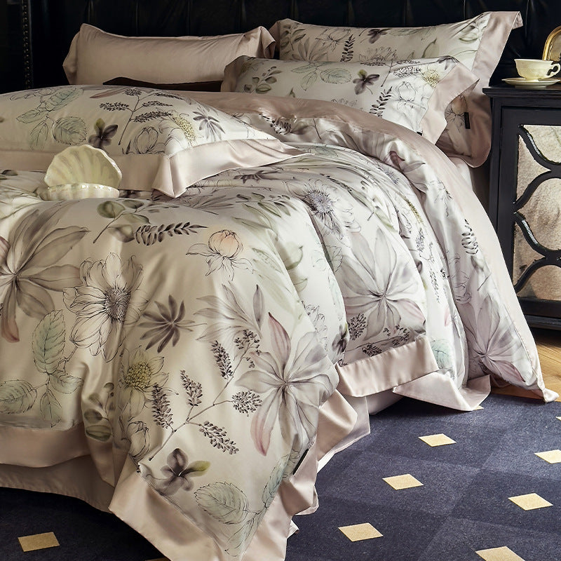Silky Sateen Botanical Toile Duvet Cover Bedding Set