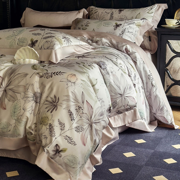 Silky Sateen Botanical Toile Duvet Cover Bedding Set