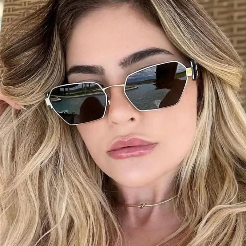 Ladies hexagonal sunglasses with elegant metal frame and protective lenses Stornfield