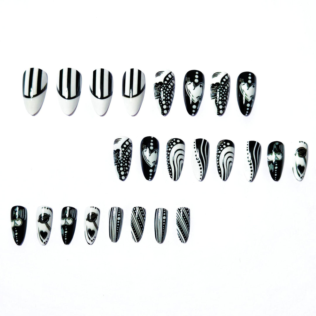 Creative Art Nails in Elegant Black-and-White Design Stornfield