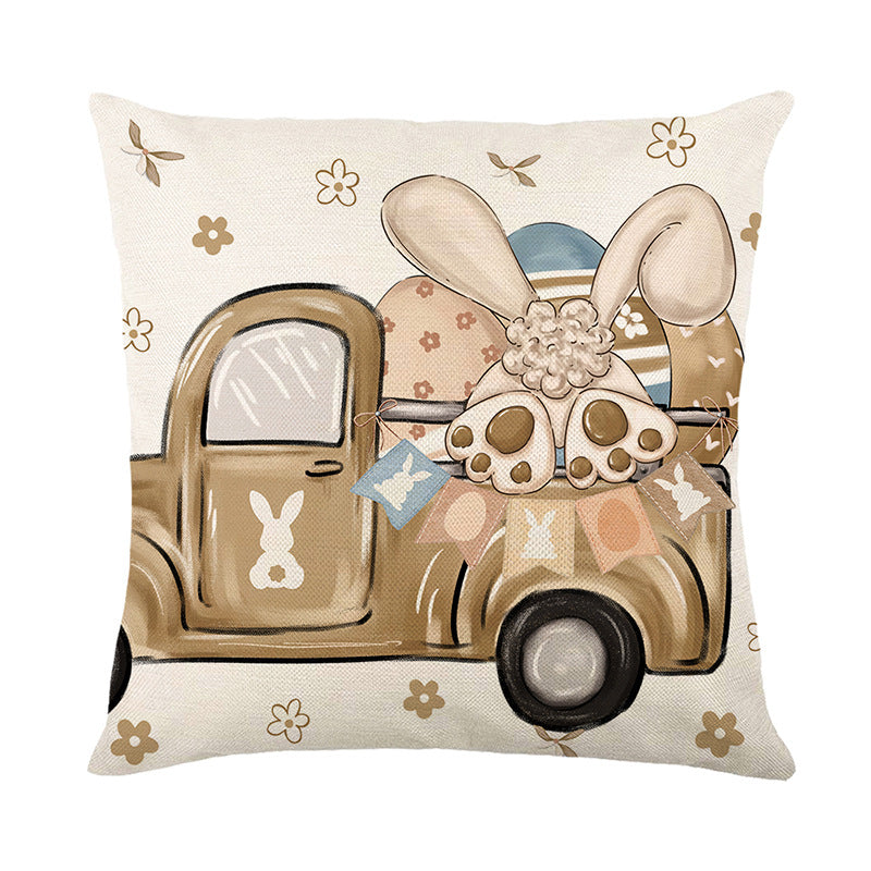Decorative Linen Easter Bunny Truck Cushion Cover
