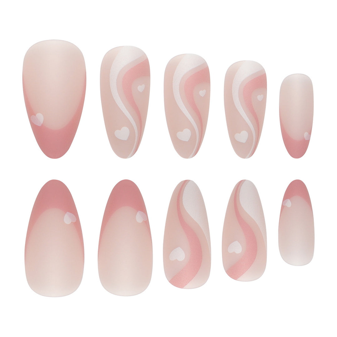 Elegant Stiletto Press-On Nails with Heart and Wave Design Stornfield