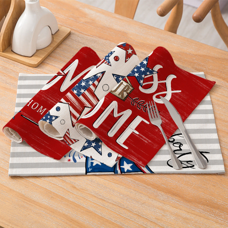 Patriotic Cotton-Linen Table Placemat with Americana Star Print