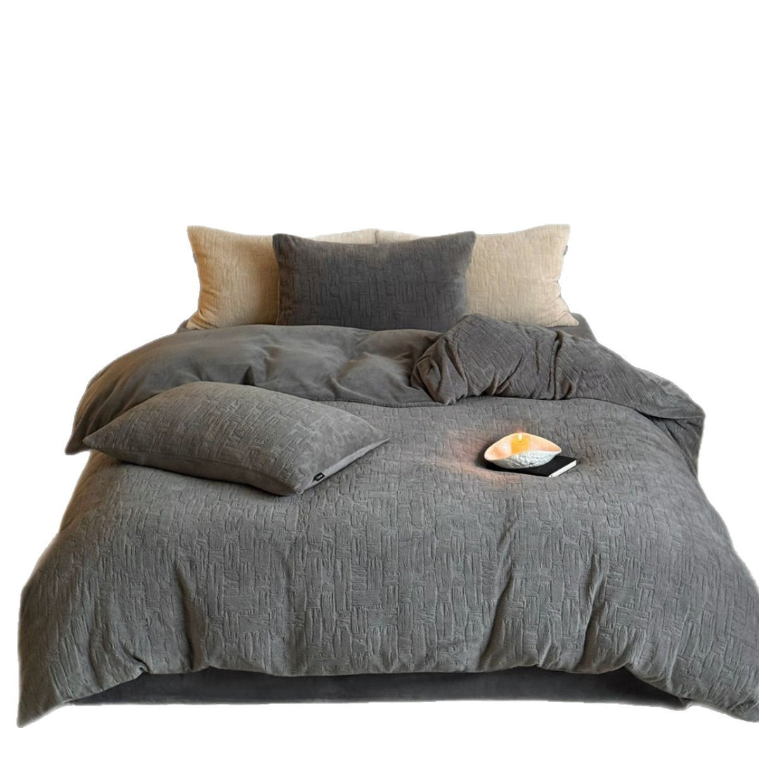 Stonewashed Cotton-Linen Matelassé Duvet Cover Set with Subtle Textured Weave and Envelope Closure