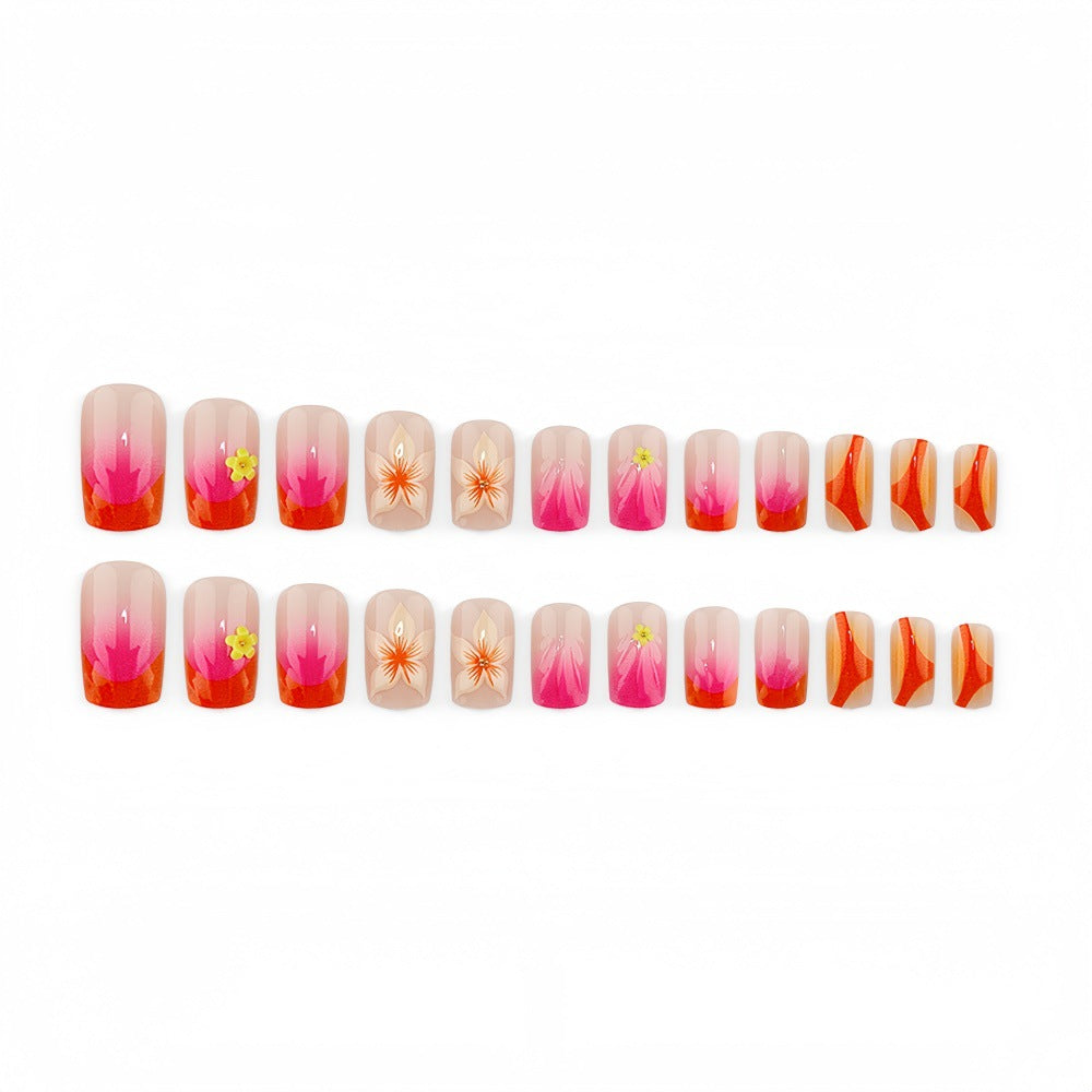 Artificial nails with floral 3D designs and gradient color Stornfield