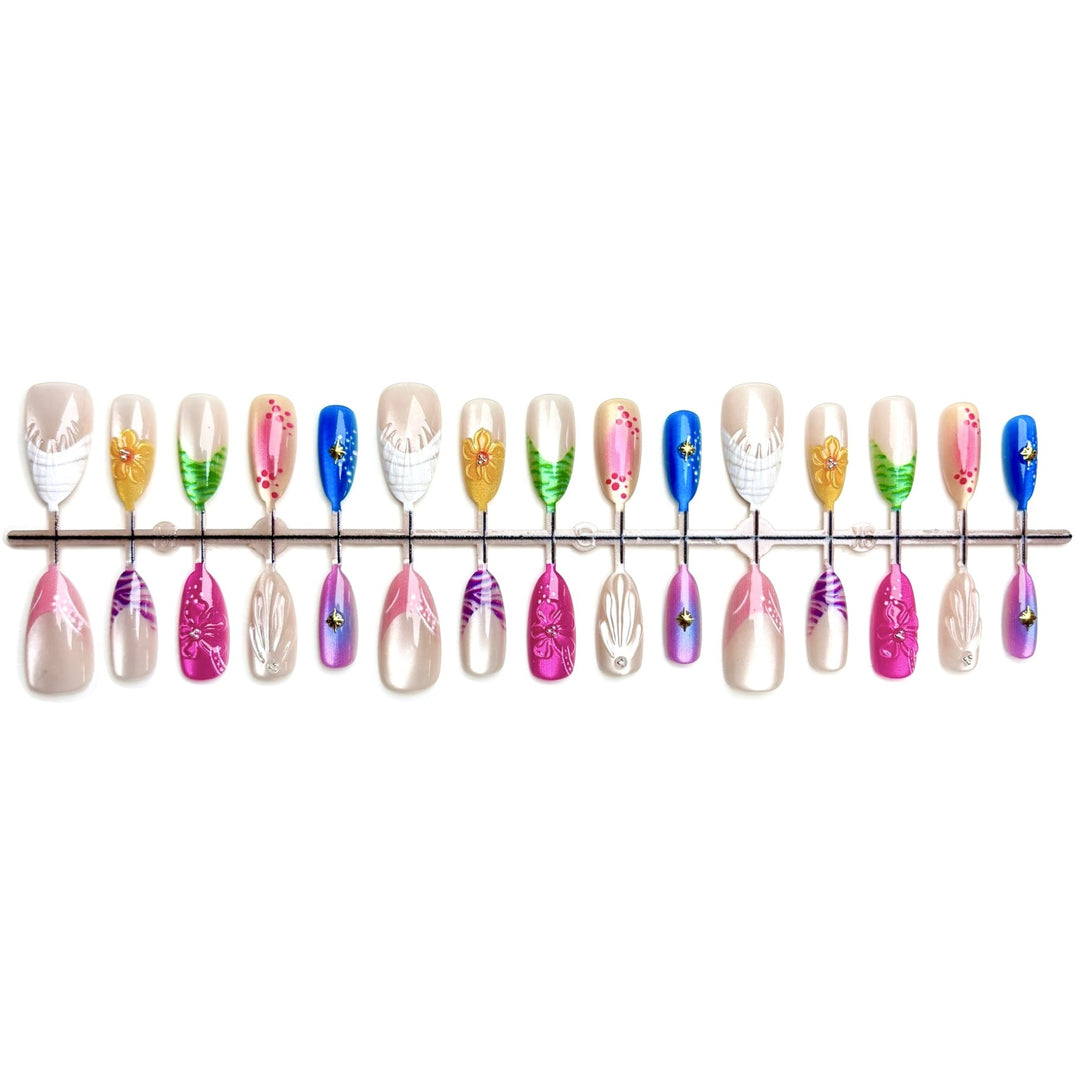 Artistic Press-On Nail Set with Vibrant Designs