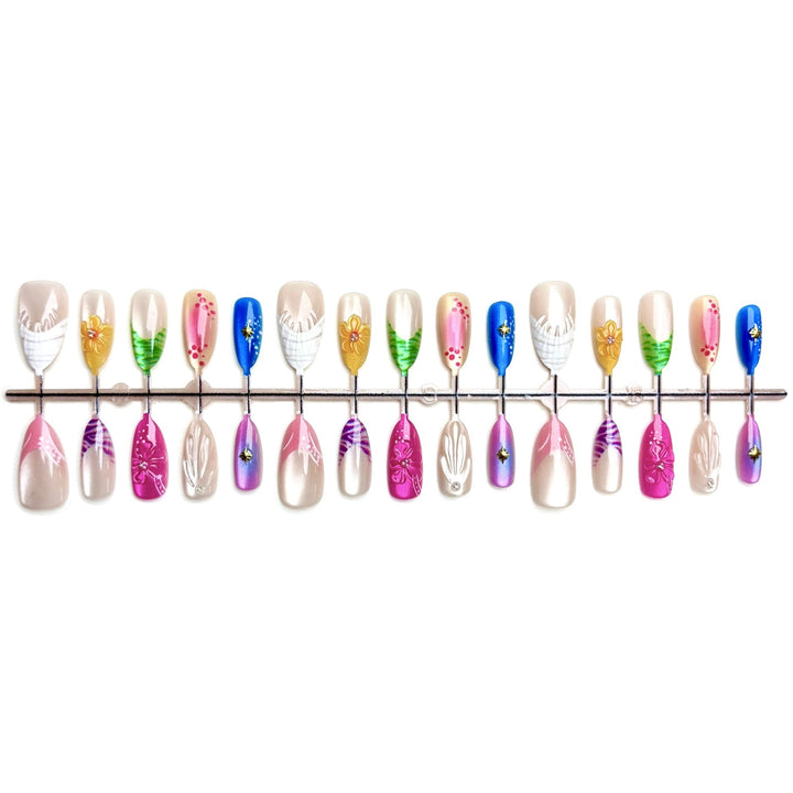 Artistic Press-On Nail Set with Vibrant Designs