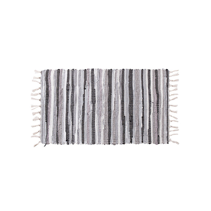 Handwoven cotton runner with colorful stripes and fringes Stornfield