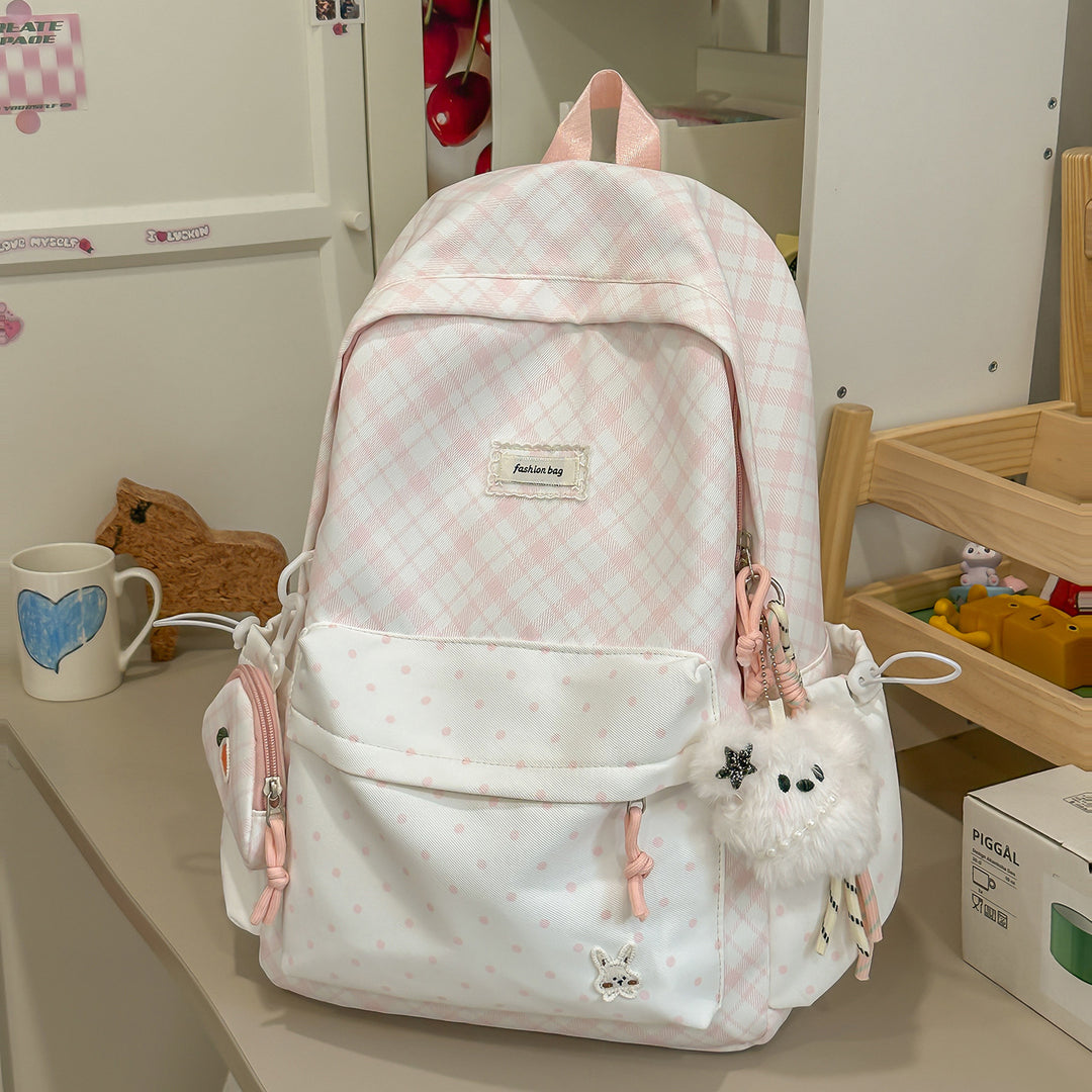 Stylish Plaid Backpack with Fun Decorative Accents Stornfield