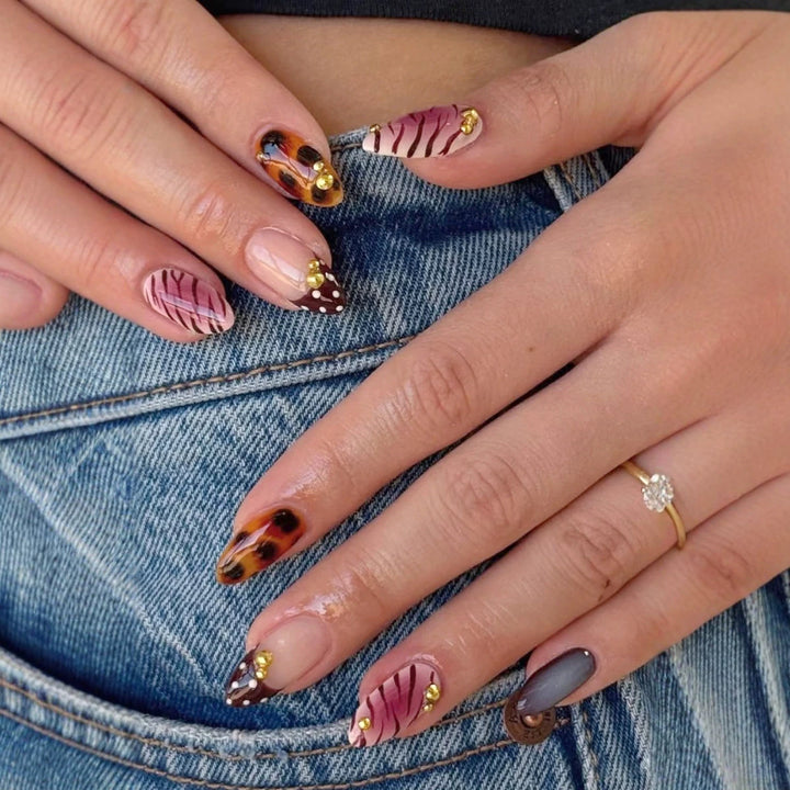 Artistic Press-On Nail Set with Unique Patterns and Embellishments Stornfield