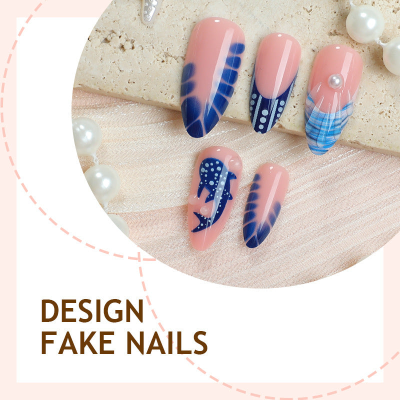 Creative nail art set with a maritime design and elegant accents Stornfield