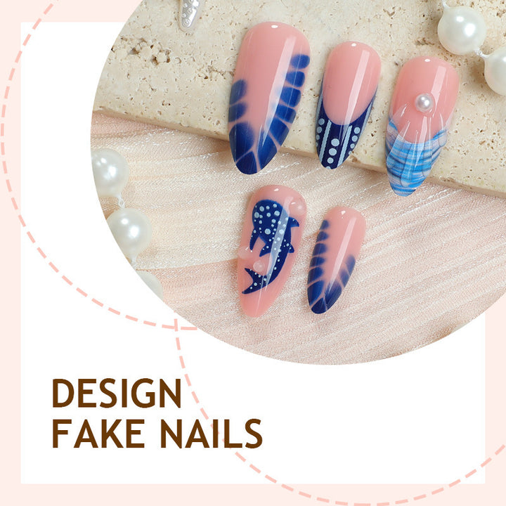 Creative nail art set with a maritime design and elegant accents Stornfield