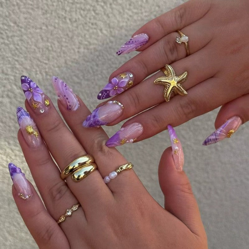 Artistic Floral Press-On Nail Set Stornfield