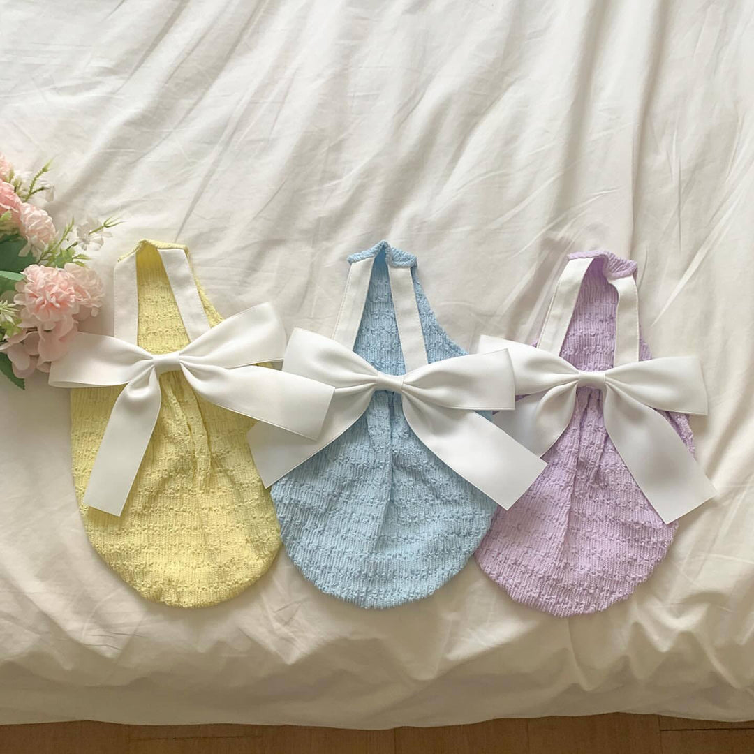 Infant Smocked Halter Romper with Oversized Ribbon  Back