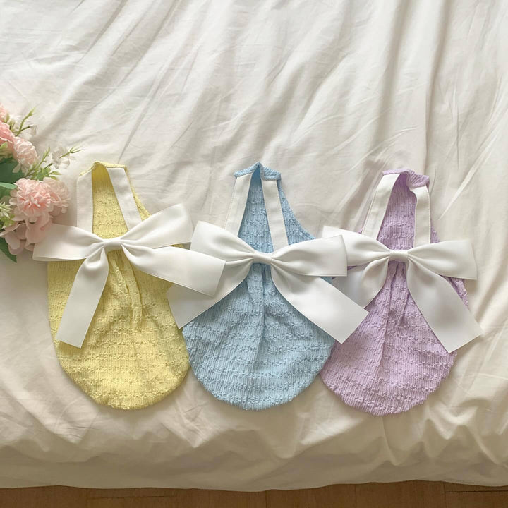 Infant Smocked Halter Romper with Oversized Ribbon  Back