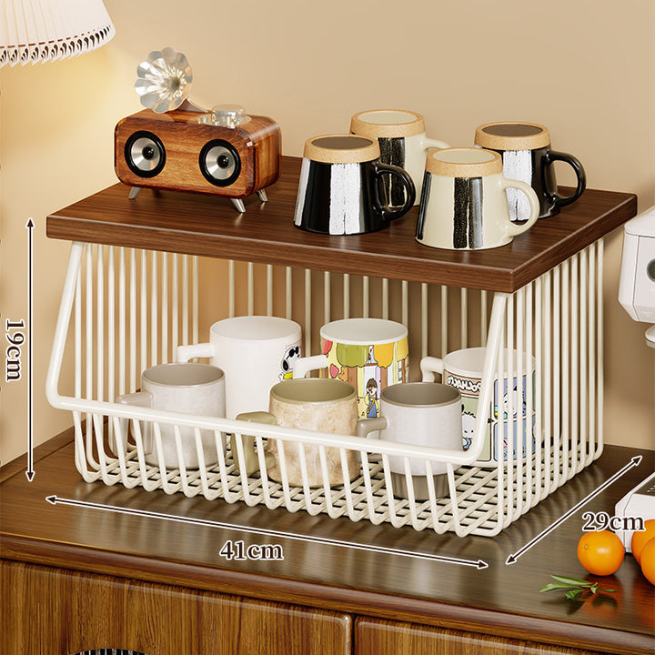 Mobile Four-Tier Kitchen Pantry Organizer Cart with Wood Top and Rolling Wire Baskets