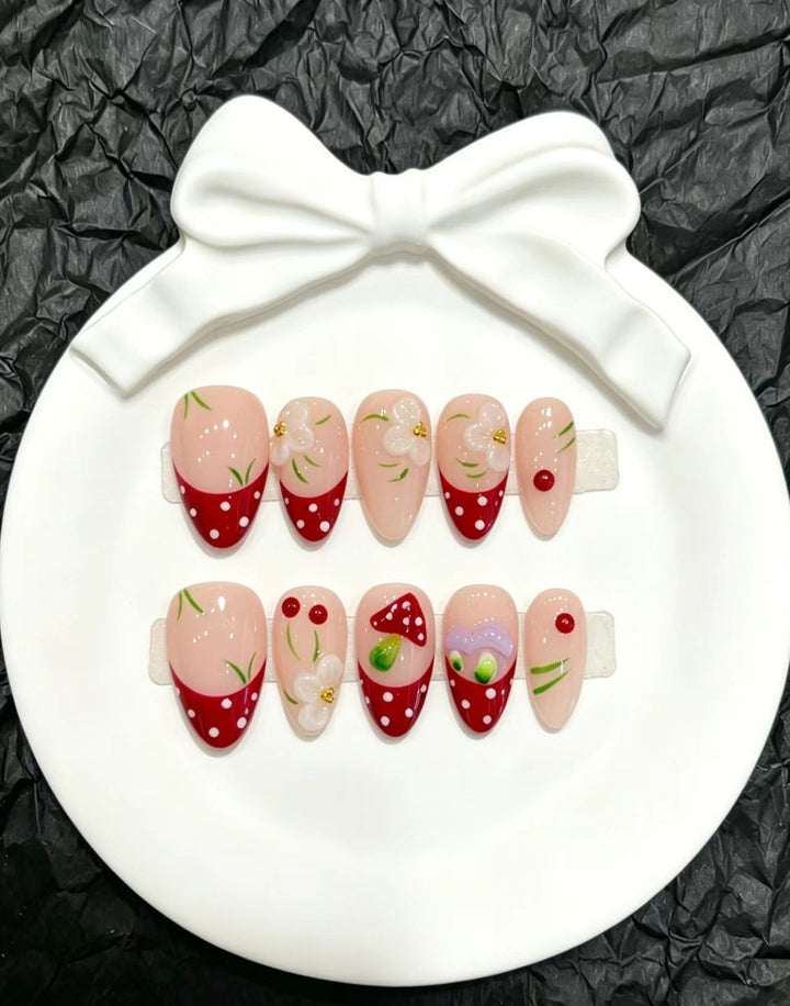 Decorative Press-On Nail Art Set with Floral and Whimsical Designs