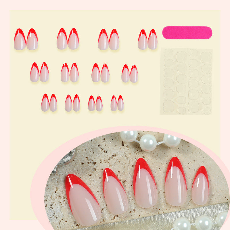 Decorative Press-On Nail Art Set with Elegant Red and White Design Stornfield