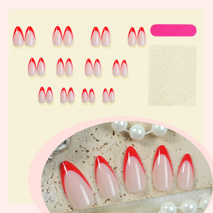 Decorative Press-On Nail Art Set with Elegant Red and White Design Stornfield