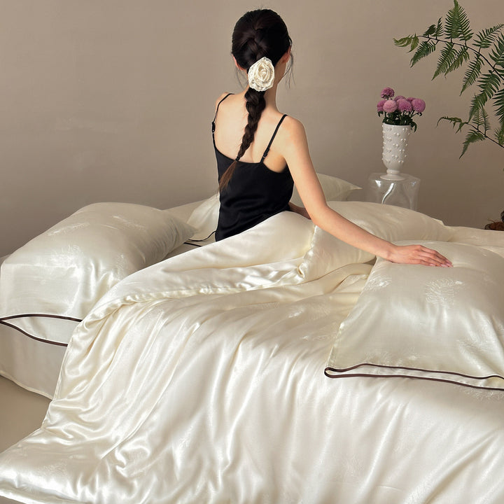 Luxurious silky bedding set with butterfly jacquard