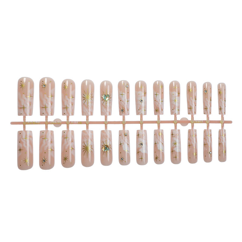 Artistic Press-On Nail Set with Floral and Gem Accents Stornfield