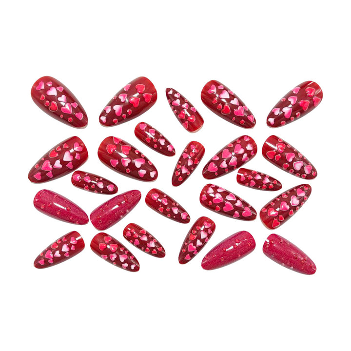 Artificial nails with heart motif and glitter effects Stornfield