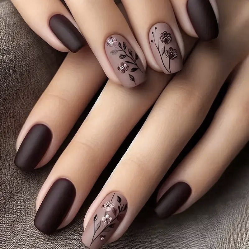 Elegant Floral Matte Nail Art Stornfield
