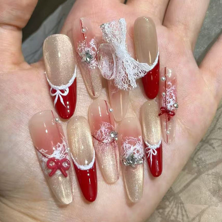 Artificial nails with romantic bow and lace design Stornfield