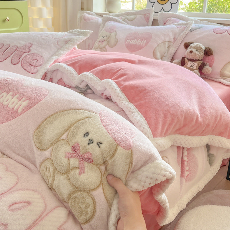 Cartoon Animal Plush Comforter Set